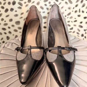 Joan & David Plaid Houndstooth T-Strap Heeled Pumps – 3.5” Heel